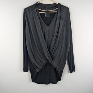 Dolan S Draped Wrap Top Womens Rayon Stretch Made USA Gray Long Sleeve